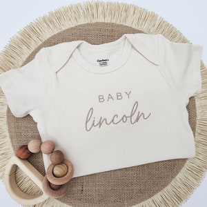 Embroidered Onesies® Brand, Personalized Baby Onesies® Custom Natural Neutral Onesies® Baby Name Onesie® Girl, Boy Pregnancy Announcement Z2