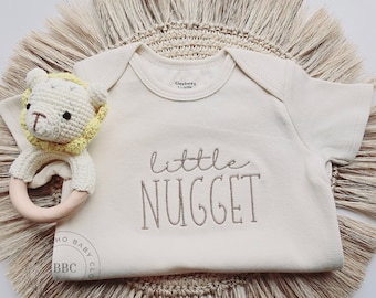 Embroidered Little Nugget Onesie® brand. Baby Bodysuit, Natural Baby Onesie® Funny Pregnancy Baby Announcement to Husband, Family, Misc 225