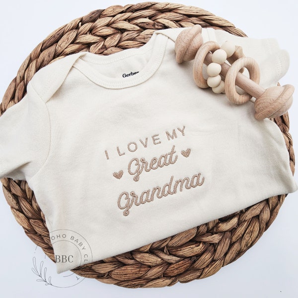 Embroidered I Love My Great Grandma Onesie® Brand, Vintage Bodysuit, Cute Natural Baby Onesie® Pregnancy Announcement to Grandparents 425