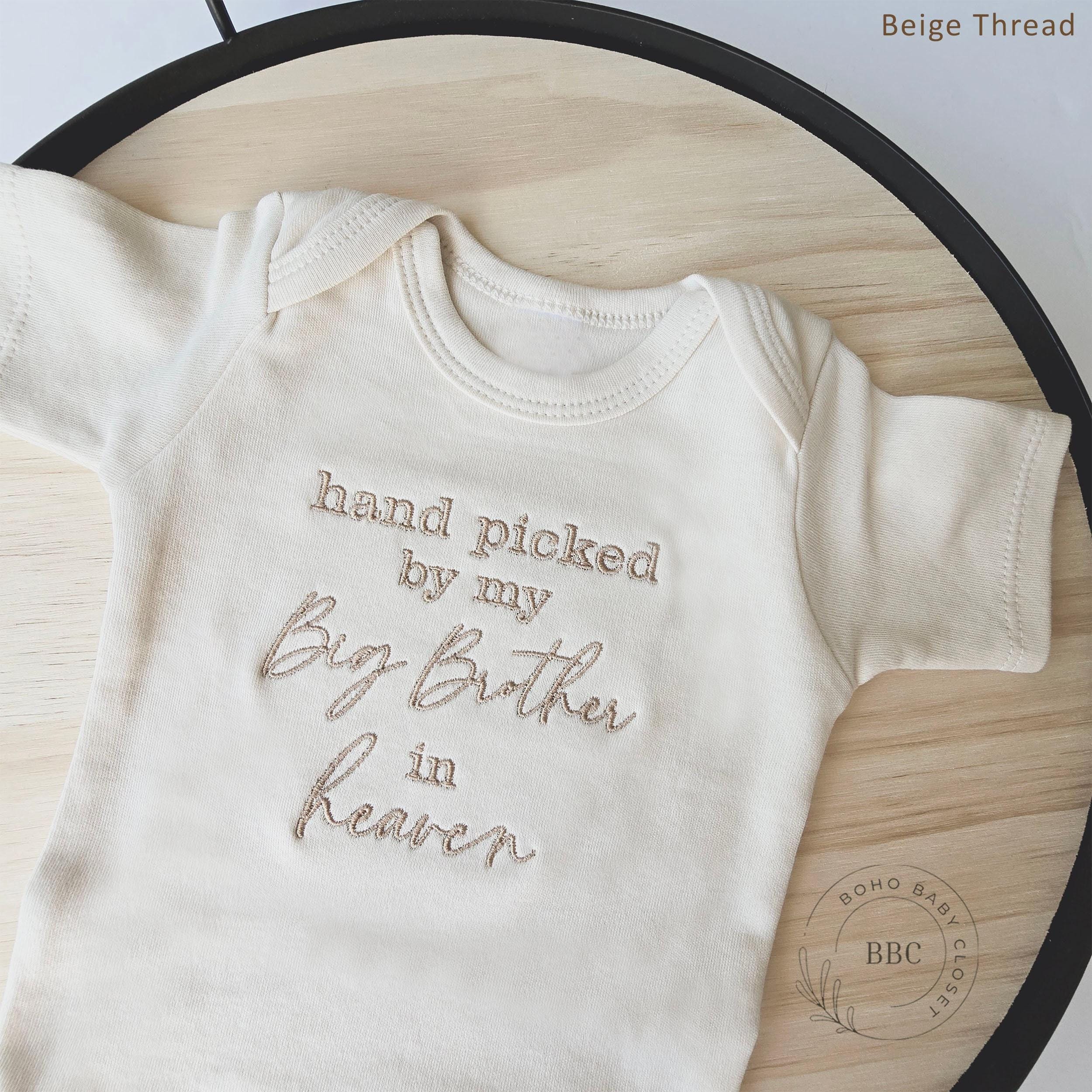 Embroidered Hand Picked by My Big Brother In Heaven Onesie® Brand, Bodysuit, Custom Grandma Onesie® Pregnancy Announcement, Siblings 831