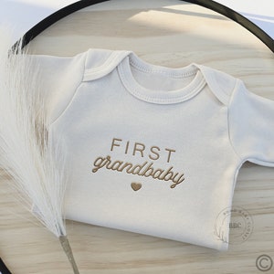 Embroidered First Grandbaby Onesies® Brand, Baby Pregnancy Announcement  Onesies® Neutral Bodysuit, Hi Grandma, Grandparents 441