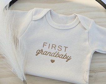Embroidered First Grandbaby Onesies® Brand, Baby Pregnancy Announcement  Onesies® Neutral Bodysuit, Hi Grandma, Grandparents 441