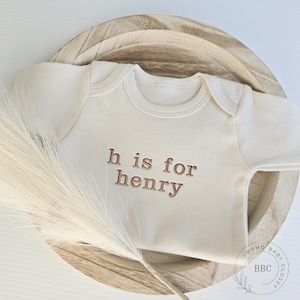 Embroidered Name Onesies® Brand, Personalized Baby Onesies®  Natural Neutral Onesie® Baby Name Onesie® Girl, Boy, Pregnancy Announcement Z19