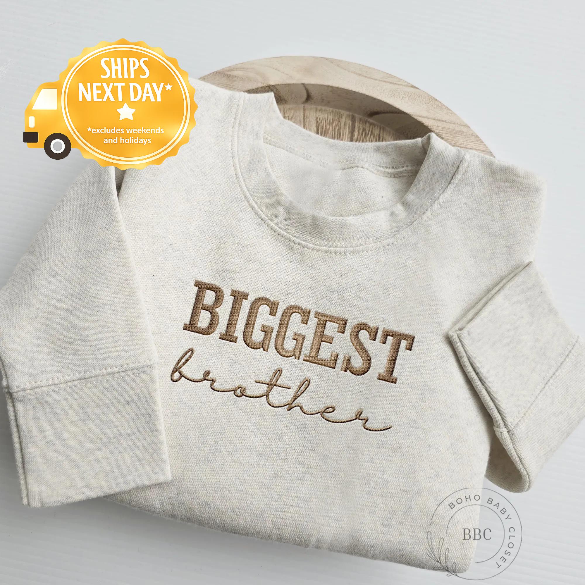 Embroidered Biggest Brother Sweatshirt, Natural Toddler Sweatshirt, Pregnancy Announcement, Big Bro, Coming Soon Neautral Sweatshirt S20