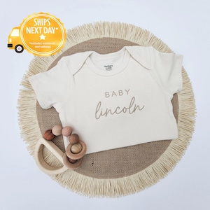 Embroidered Onesies® Brand, Personalized Baby Onesies® Custom Natural Neutral Onesies® Baby Name Onesie® Girl, Boy Pregnancy Announcement Z2