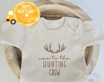 Embroidered New to the Hunting Crew Onesie® Dad's Bestie, Gift for Dad Gift Personalized Onesis® Neutral Onesie® Dad's Hunting Buddy C14