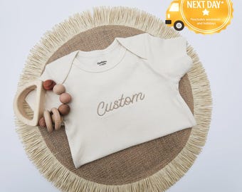 Embroidered Custom Onesies® Brand, for Babies, Personalized Baby Onesies® Custom Natural Neutral Onesie® Baby Name Onesie® Baby Girl, Boy Z5