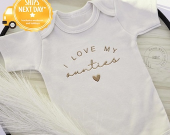 Embroidered I Love My Aunties Onesie® Brand, Gift For Aunt, Auntie, Cute Natural Baby Onesie® Pregnancy Announcement to Aunt Uncle 614