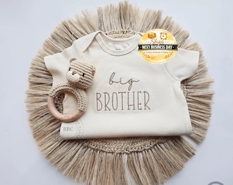 Embroidered  Big Brother Onesie® brand. Pregnancy Baby Announcement to Husband, Family, Baby Bodysuit, Natural Baby Onesie® Siblings 819