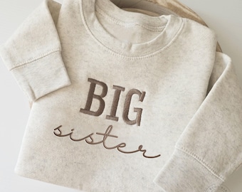Embroidered Big Sister Sweatshirt, Natural Toddler Sweatshirt, Pregnancy Announcement, Big Sis, Coming Soon Neautral Sweatshirt, S2