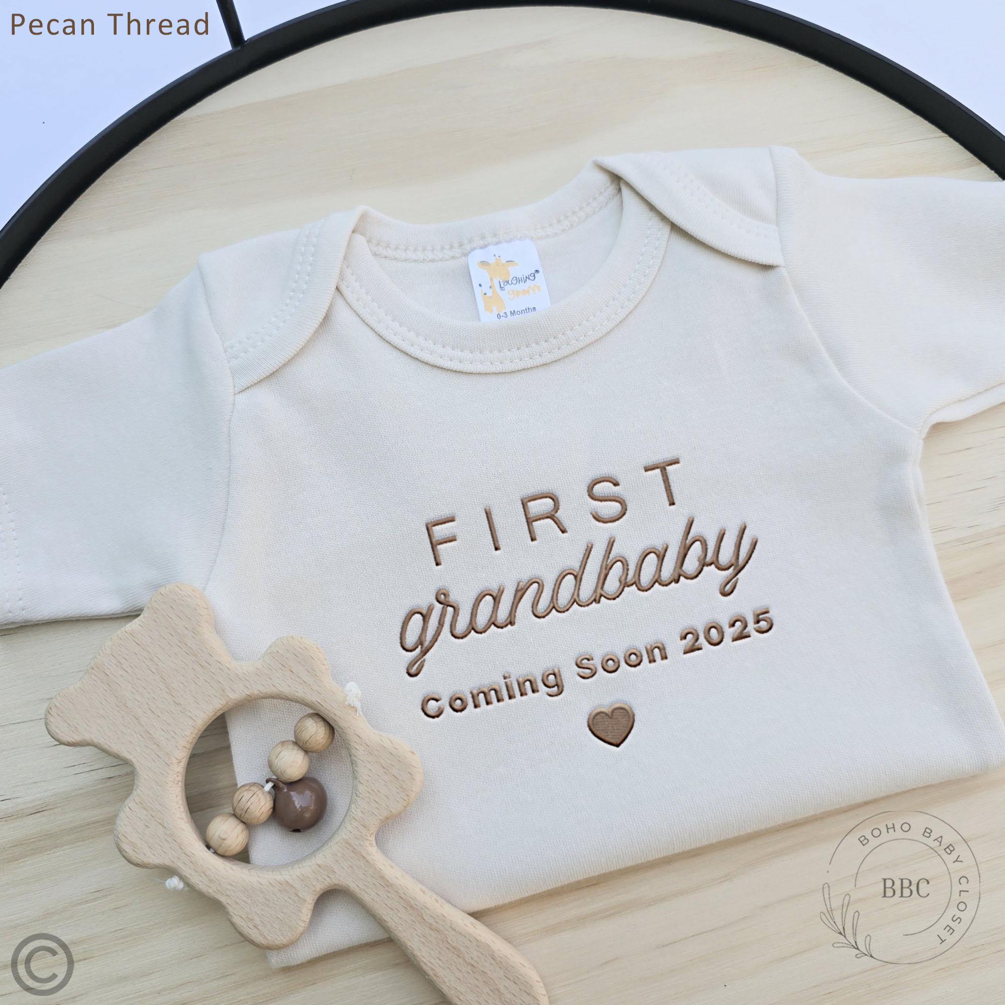 Embroidered First Grandbaby Onesies® Brand, Baby Pregnancy Announcement  Onesies® Coming Soon Expecting Date, Hi Grandma, Grandparents Z15