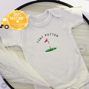Embroidered Tiny Putter Onesie® Brand, Golf Onesie® Golfing Buddy, Pregnancy Announcement Onesies® Baby, Custom Natural Onesies® Caddie L275