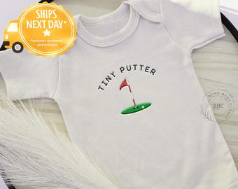 Embroidered Tiny Putter Onesie® Brand, Golf Onesie® Golfing Buddy, Pregnancy Announcement Onesies® Baby, Custom Natural Onesies® Caddie L275