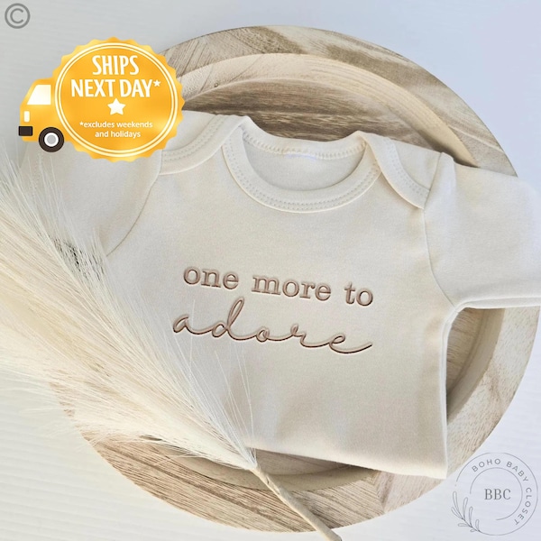 Embroidered One More to Adore Onesie® Girl, Boy, Pregnancy Announcement Onesies® Brand, Baby Coming Soon Onesies® Neutral Onesies® P9