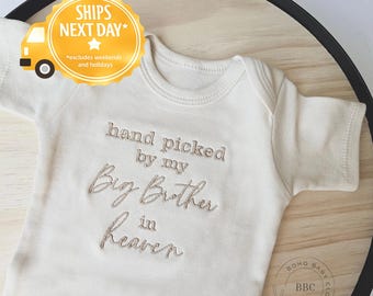 Embroidered Hand Picked by My Big Brother In Heaven Onesie® Brand, Bodysuit, Custom Grandma Onesie® Pregnancy Announcement, Siblings 831