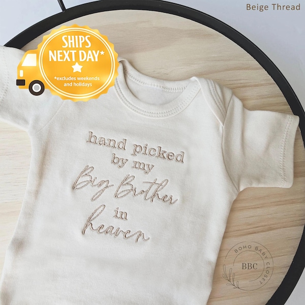 Embroidered Hand Picked by My Big Brother In Heaven Onesie® Brand, Bodysuit, Custom Grandma Onesie® Pregnancy Announcement, Siblings 831