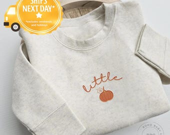 Embroidered Little Pumpkin Sweatshirt Kids Natural Toddler Sweatshirt Neutral Sweatshirt Youth Thanksgiving Fall Sweatshirt A25