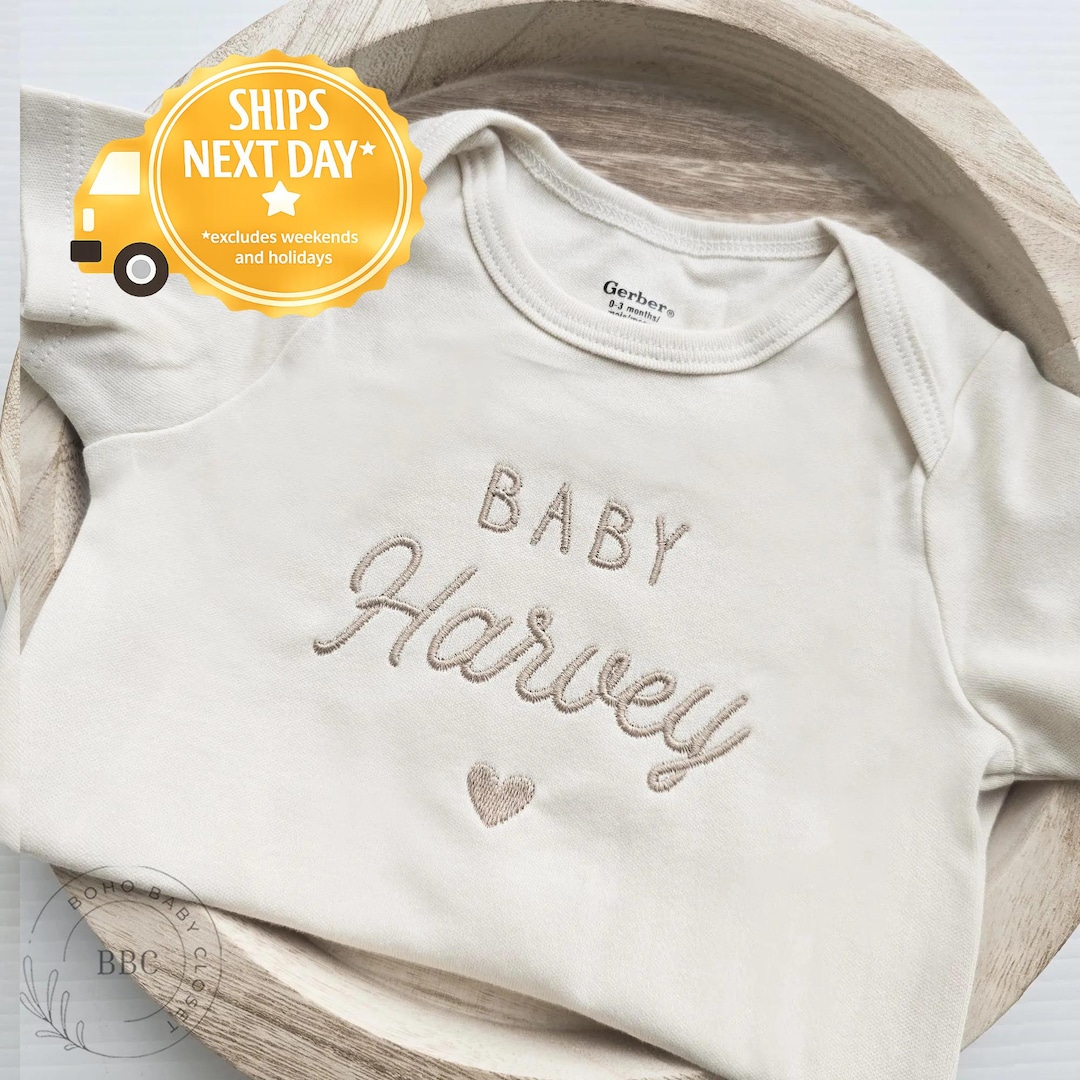 Embroidered Baby Name Onesie® Girl, Boy, Pregnancy Announcement Onesies® Brand, Baby Comin