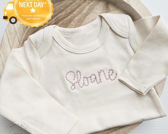 Embroidered Baby Name Onesies® Brand, for Babies, Personalized Baby Name Onesies® Custom Natural Onesie® Baby Name Onesie® Baby Girl Boy Z35
