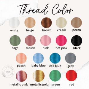 a collection of 16 different thread colors, each with a corresponding color name, arranged in a grid format.