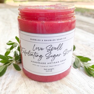 Love Spell Sugar Scrub| Vegan Sugar Scrub| Artisan Soaps| Spa| Self Care| Gifts for Her| Natural Soap| Valentine’s Gift| Exfoliating| Scrub