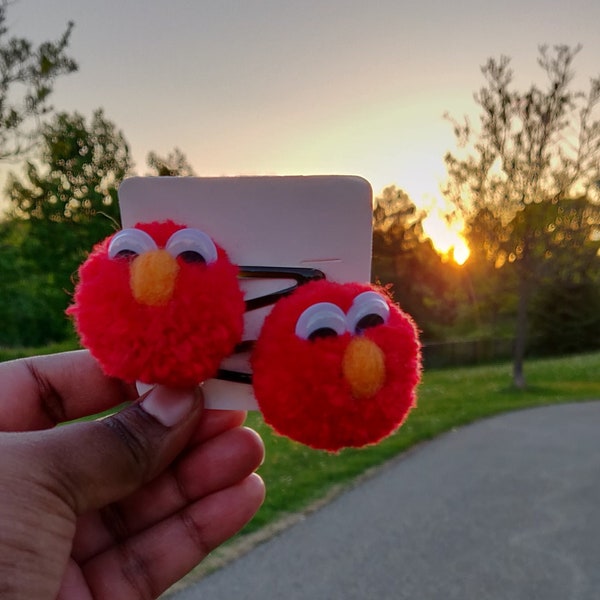 Elmo Pom Pom Hair Clips, hair bobble, stocking stuffers, gift for girls, hair accessories for girls