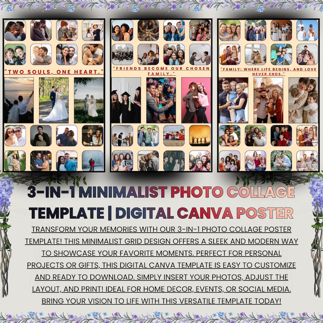 3-in-1 Minimalist Photo Collage Template | Wedding, Anniversary, Family ...