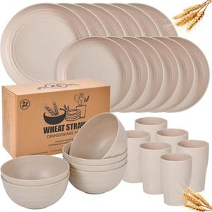 Wheat Straw Dinnerware Set, Unbreakable Tableware, Beige 24-Piece