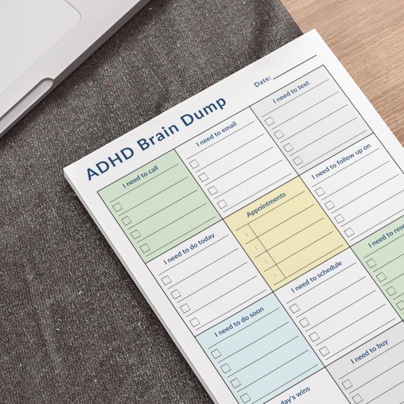 ADHD Planner Sticky Notes Pad Daily Checklist Brain Dump (4x6) in ...