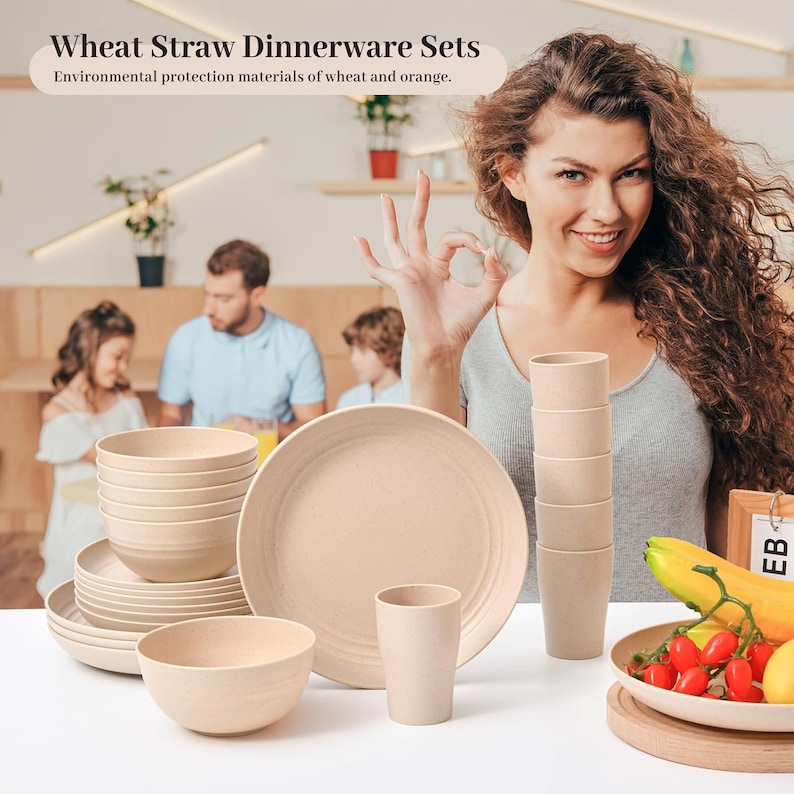 Wheat Straw Dinnerware Set, Unbreakable Tableware, Beige 24-piece - Etsy