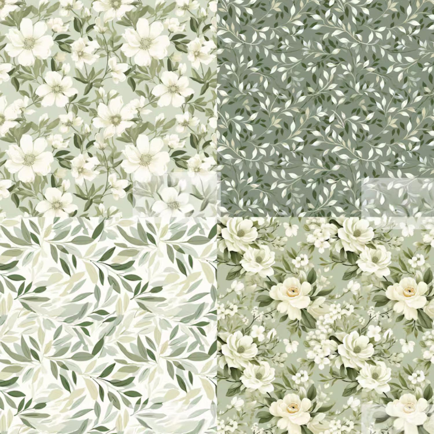 Botanical Floral Digital Paper Pack | Sage Green Seamless Patterns ...
