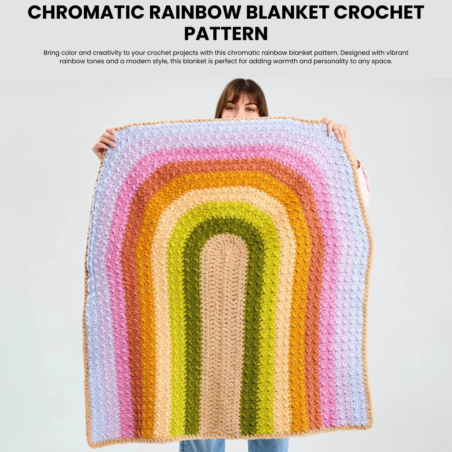 30 Rainbow Blanket Crochet Patterns to Brighten Baby Rooms, Throws, and Gift Giving 27 Chromatic Rainbow Modern Throw Pattern
