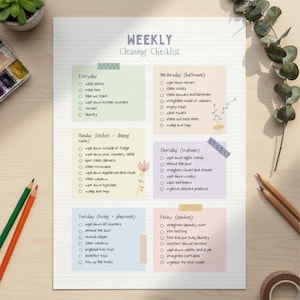 Minimalistische wekelijkse schoonmaakchecklist, afdrukbaar schoonmaakschema (pdf direct downloaden)