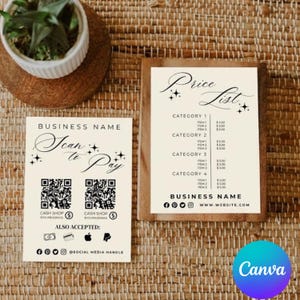 Retro Scan to Pay Sign & Price List Template, QR Code Sign, Printable Payment Sign, Accepted Payments Sign, Pricing Sheet, Price Guide