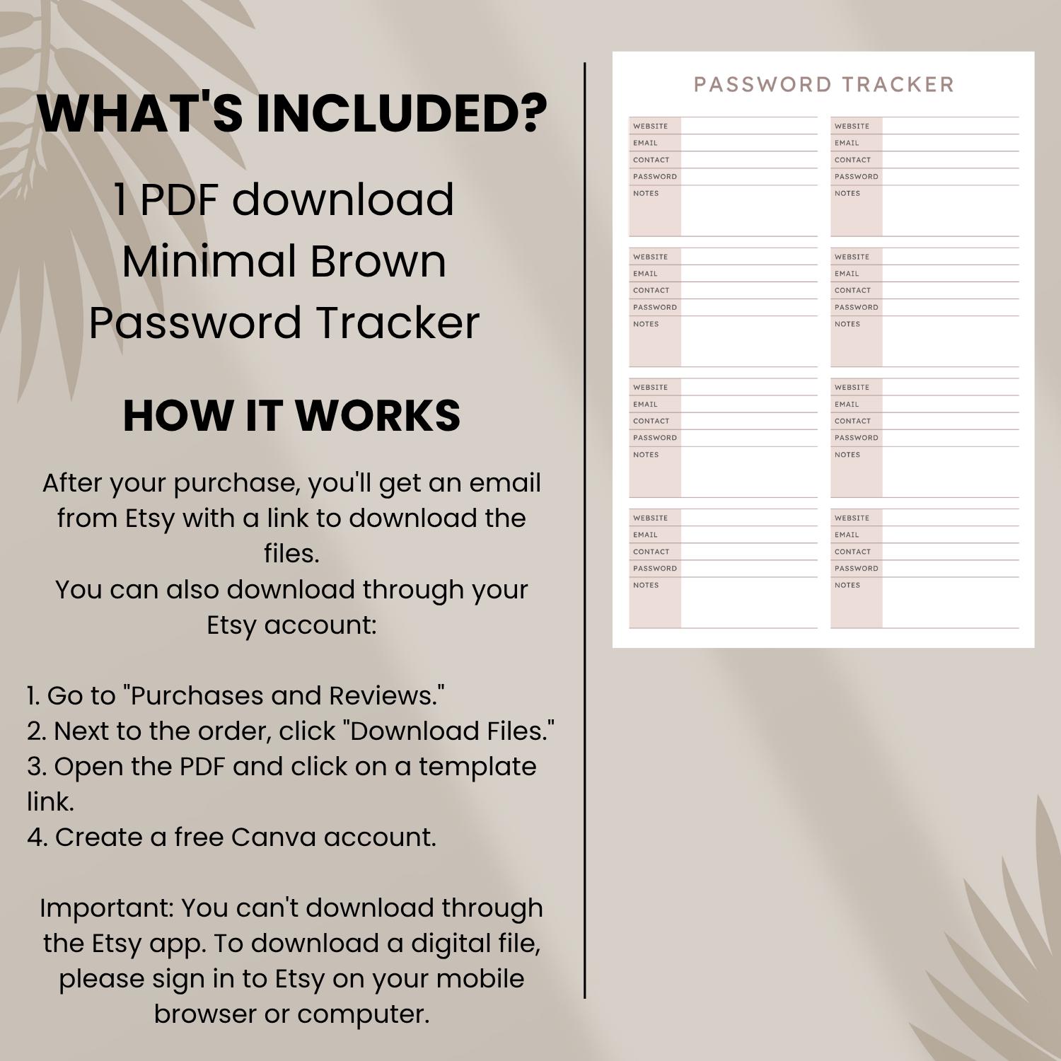 Password Tracker Printable Log | Fillable Organizer Template (A4, A5 ...