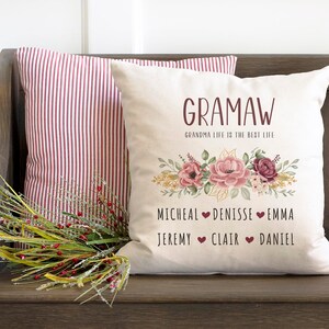 Family Name Canvas Pillow Cover,Keepsake Gift for Grandma,Mom Room Decor,Baby annoucement for Grandparent,New Homeowner gift,Back to school