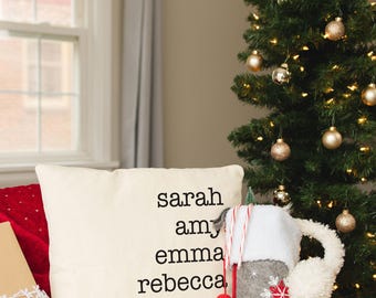 Family Name Pillow Case with Kids' Names - Custom Home Decor Pillow Cover Housewarming Gift | Personalized Gift for Mom, Grandma, Valentine