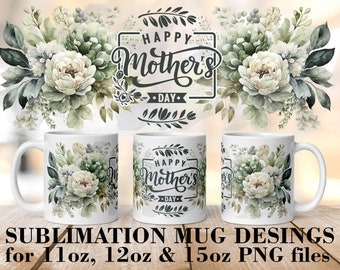 Mother's Day Mug Wrap: Watercolor Sage Flowers (PNG Digital Files) - Sublimation Design