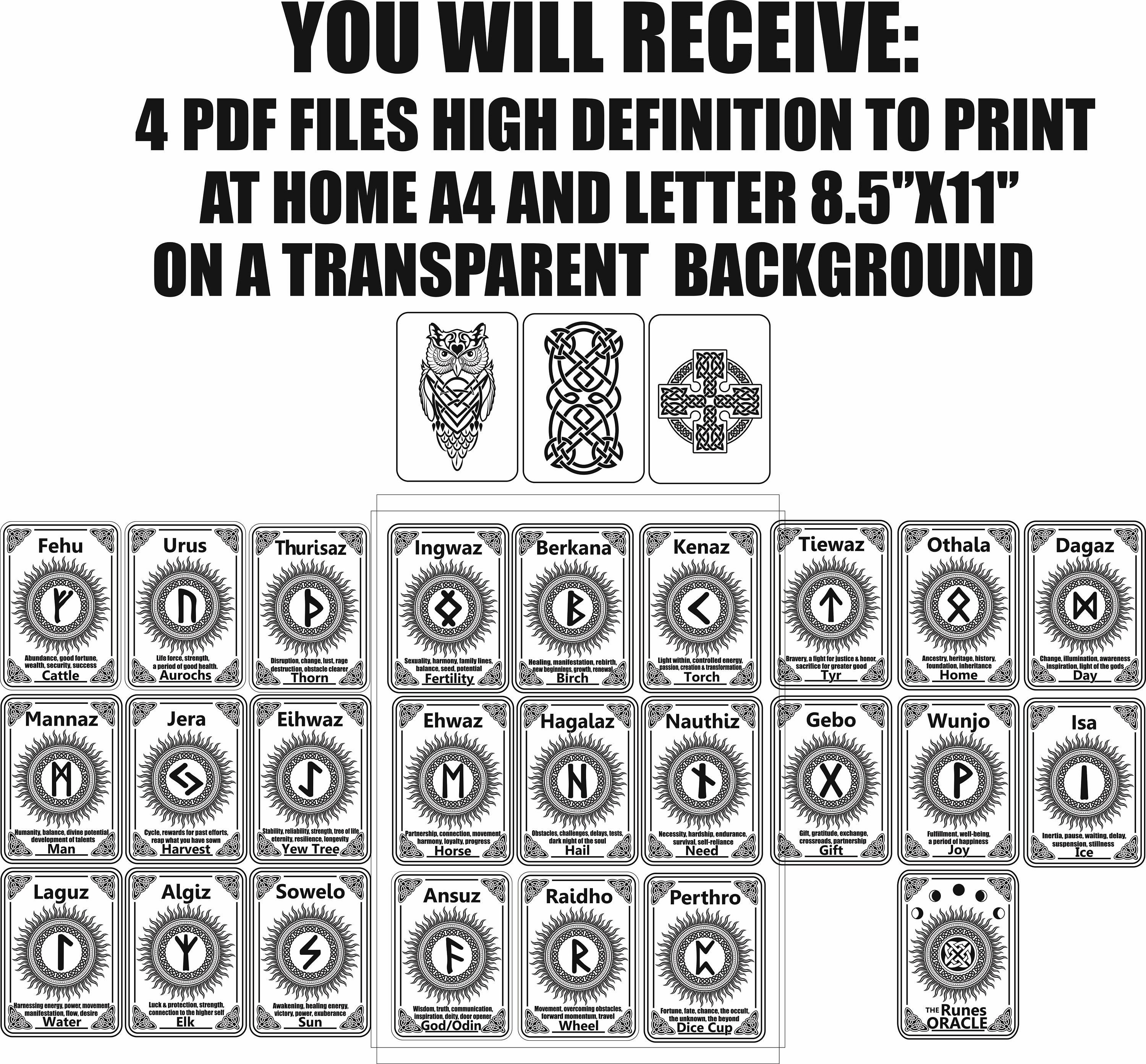 Tarjetas de runas imprimibles PNG, PDF, SVG Runas celtas Tarjetas de ...