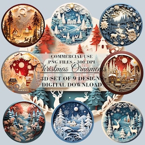 Pakiet ozdób świątecznych 3D w formacie PNG: 9 wzorów sublimacji (do pobrania w wersji cyfrowej)