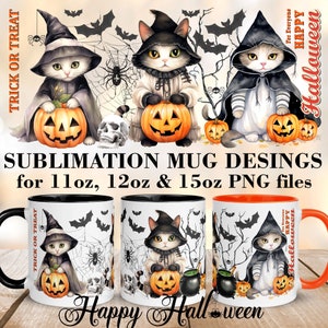 Cute Halloween cat mug wrap png Happy Halloween mug PNG Cat pumpkins mug Trick or treat mug 11oz, 12oz, 15oz Mug Sublimation designs