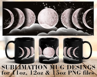 Floral Moon Phases Mug Wrap: Witch Coffee PNG (Digital Download)