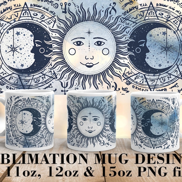 Occult Moon and Sun mug wrap png Witch coffee mug 11oz, 12oz, 15oz Mug sublimation designs PNG Files