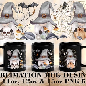 Halloween gnomes PNG mug wrap Happy Halloween mug PNG Spooky Gnome mug png 11oz, 12oz, 15oz Sublimation designs for white and black mugs