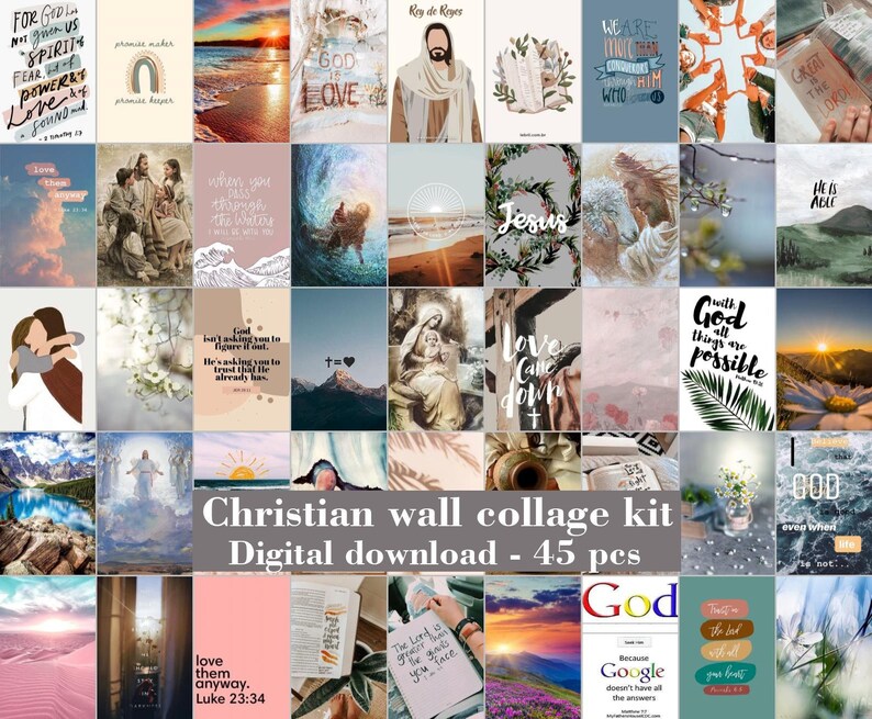 Christian Collage Kit Religious Wall Art Aesthetic Room Decor for Young