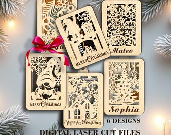 Ornement de porte-cartes-cadeau de Noël SVG · 6 modèles de cartes de vœux découpées au laser · Téléchargement numérique