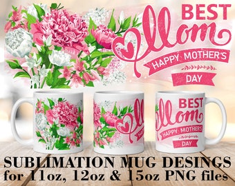 Best Mom Mug Wrap PNG Happy Mothers Day Mug PNG Vintage Style Mugs