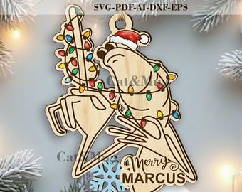 Marcus le ver ornement SVG · Joyeux Noël Marcus Noël découpé au laser fichiers · téléchargement numérique