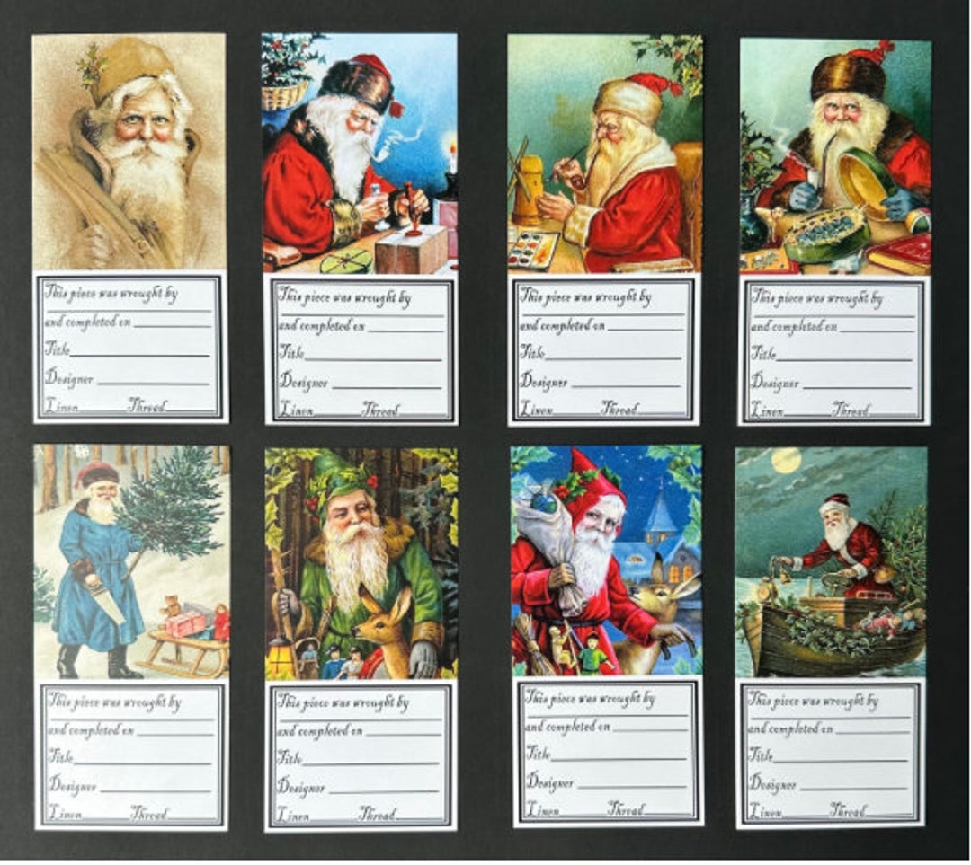 SANTA NEEDLEWORK LABELS Kathy Barrick Cross Stitch Pattern1 Etsy