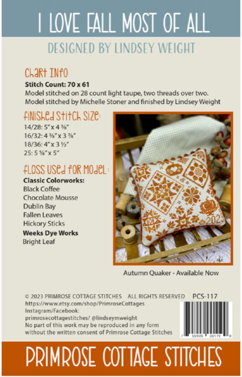 I LOVE FALL Most of All * Primrose Cottage Stitches * Cross Stitch ...